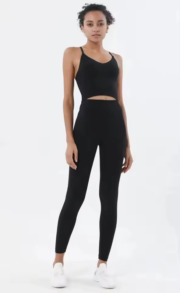 Women's Naked Feeling 2-Piece Gym Set — Seamless Sports Bra & High Waist Leggings | Black