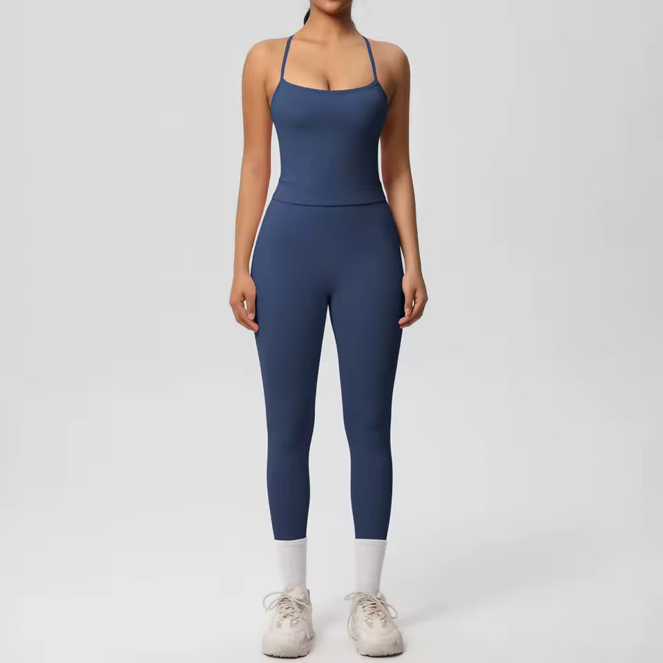 Women's Halter Crossback Activewear Set — Tummy Control Top & Leggings