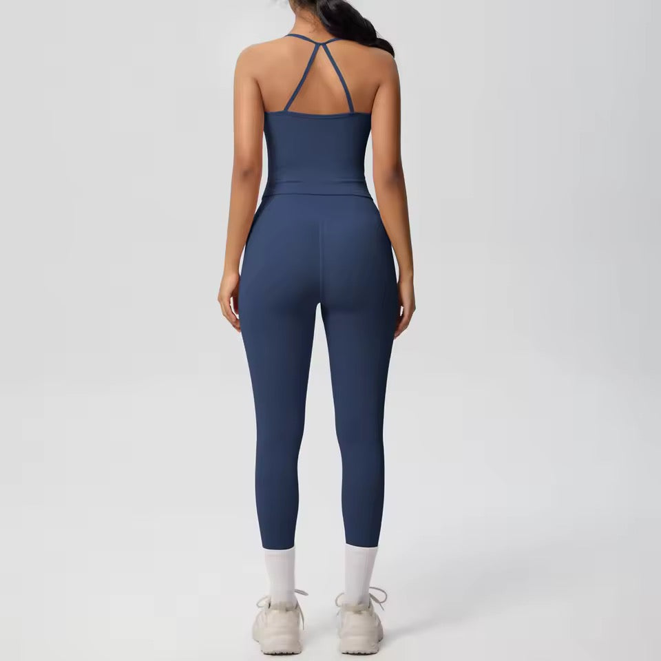 Women's Halter Crossback Activewear Set — Tummy Control Top & Leggings