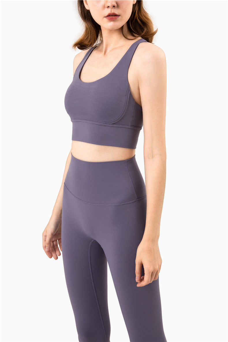 Women's Naked Sports Vest — Shockproof Cross-Back Fitness Bra | Glossy Nylon
