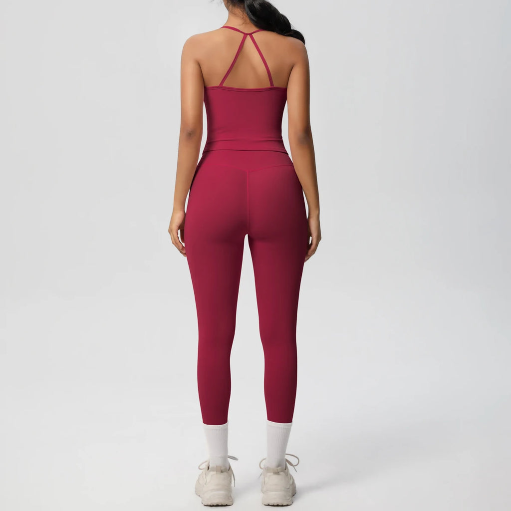 Women's Halter Crossback Activewear Set — Tummy Control Top & Leggings