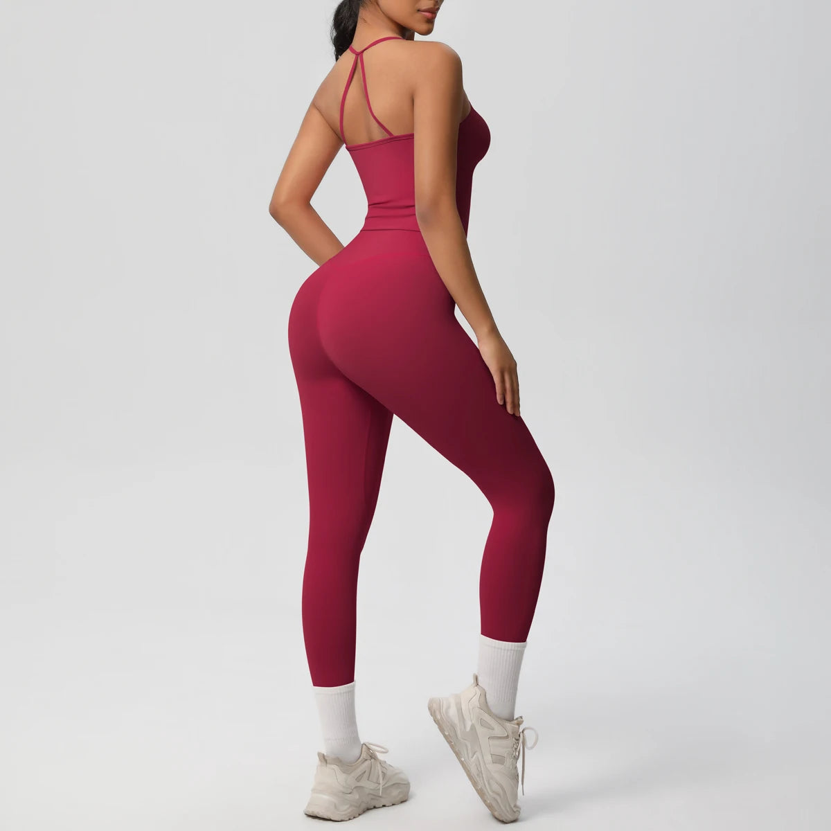 Women's Halter Crossback Activewear Set — Tummy Control Top & Leggings