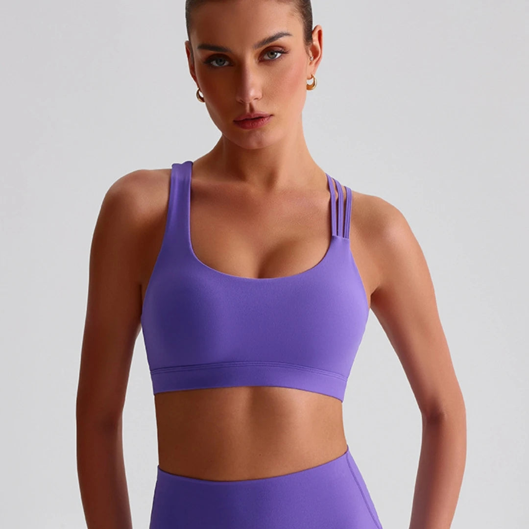 Women's Cross-Back Sports Bra — High-Support Fitness Top | Breathable Nylon