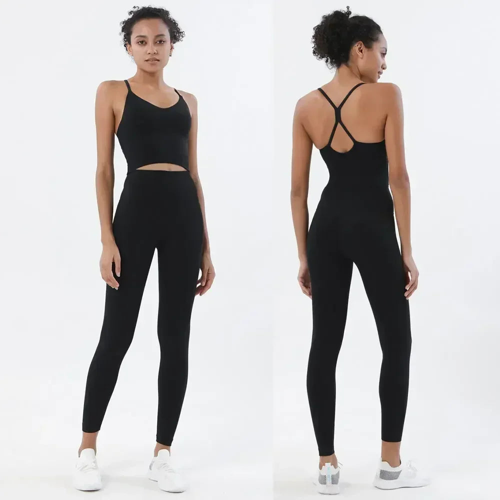 Women's Naked Feeling 2-Piece Gym Set — Seamless Sports Bra & High Waist Leggings | Black