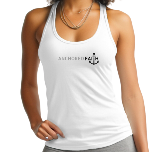 Womens Fitness Tank Top Graphic T-shirt - Anchored Faith Grey