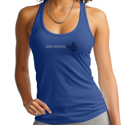 Womens Fitness Tank Top Graphic T-shirt - Anchored Faith Grey